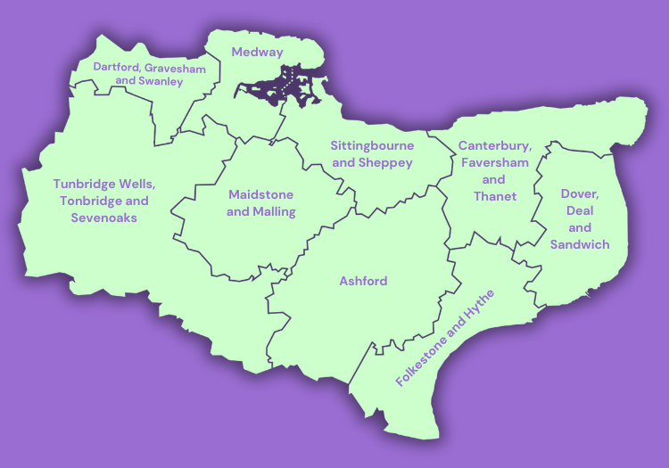 Map of Kent and Medway divided into areas